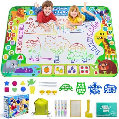 2 in 1 Water Doodle Mat,60 x 40 Inch Extra Large Drawing Mat with Backpack,Hopscotch Rug Design on Back,Educational Toys Gifts for Kids Boys Girls,Mess Free Painting for Toddlers Age 3-12 Year Old - Image 1