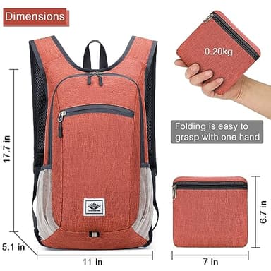 Esup 15L Lightweight Hiking Backpack Foldable Small Travel Backpack Packable Camping Backpack for Women Men (Dark Orange) - Image 2
