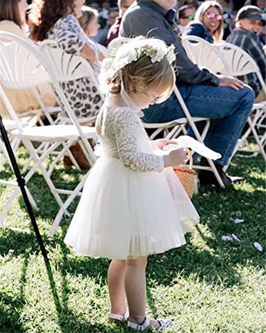 Girl Toddler Full-Length Straight Tulle Tutu Lace Back Party Flower Girl Dress (6-7 Year, White Short) - Image 3