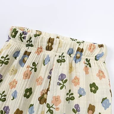 GFQLONG Toddler Baby Girls 3 Pack Elastic Waist Pants Soft Cotton Linen Harem Bloomers Summer Fall Long Pants,Flowers,5-6Y - Image 3