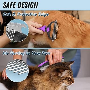 Docrok Pet Grooming Brush and Metal Comb Combo - Undercoat Rake for Dematting and Deshedding Long Matted Haired Dogs and Cats, Purple - Image 4
