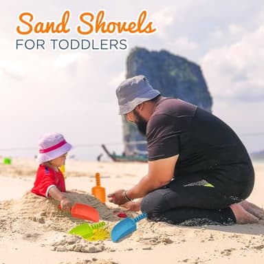 4E's Novelty 4 Pack Beach Shovels 8 Inch, Heavy Duty Plastic Sand Shovel for Kids, - Great for Planting Gardening Shovels for Toddlers, Outdoor Digging Sandbox Toys, Easter Basket Stuffers - Image 7