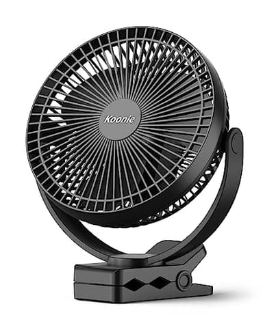 Koonie 10000mAh Clip on Fan Rechargeable, 8-Inch Battery Operated Desk Fan, USB Fan, 4 Speeds, Strong Airflow, Sturdy Clamp for Golf Cart Office Desk Outdoor Travel Camping Tent Gym Treadmill,Black - Image 1