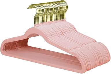 TGHYR Velvet Clothes Hangers Pink Non-Slip Felt Hangers 22 Pack with Shoulder Notches 360° Swivel Gold Hook Heavy Duty Coat Hangers for Closet Ultra Slim Space-Saving Hangers for Suits Shirts Dress - Image 1