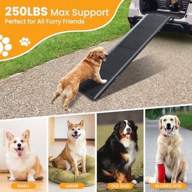 Dog Ramp, Dog Ramp for Car with Anti-Slip Surface, 63''x17.3'' Folding Pet Ramp for Large Dogs to Get on Truck SUV Van Up to 250LBS, Car Ramp for Dogs Dog Stairs for Bed Couch Outdoor Indoor - Image 5