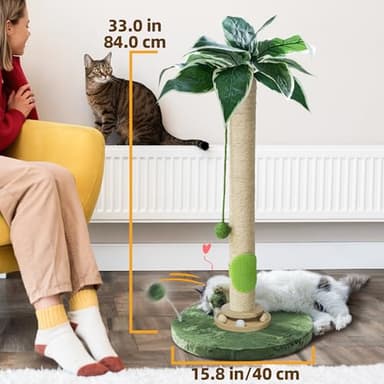 Fantasreen Cat Scratching Post 33'' Cat Scratcher Tall Scratching Posts for Indoor Cats with Cat Toy and Interactive Ball Self Groomer for Kittens Adults Cats - Image 5