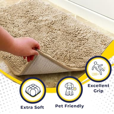 Muddy Mat® AS-SEEN-ON-TV Highly Absorbent Microfiber Door Mat and Pet Rug, Non Slip Thick Washable Area and Bath Mat Soft Chenille for Kitchen Bathroom Bedroom Indoor and Outdoor - Beige XXXL 72"X48" - Image 2