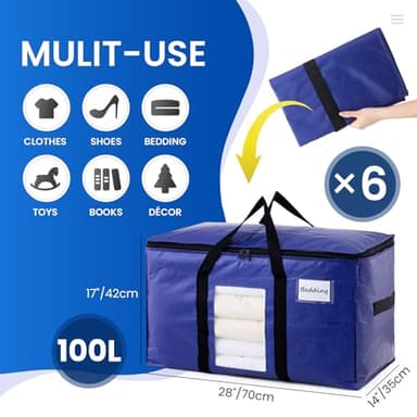 TAILI 6 Pack Dark Blue Extra Large Storage Bags, Heavy Duty Totes with Visible Window, Wrap Around Handles, Perfect for Moving - Image 2