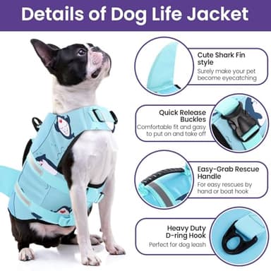 Bess Bridal Dog Life Jacket - Shark Life Vest for Swimming Boating - Reflective Lifejacket Swimsuit for Small Medium Large Dogs - High Buoyancy Lifesaver Preserver with Rescue Handle, Green Dolphin XL - Image 5