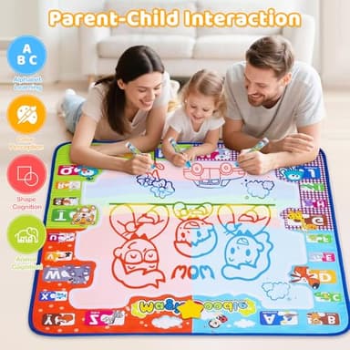 KIZZYEA Toys for 2 3 4 5 Years Old Boys Girls, Water Doodle Mat for Kids, Large Coloring Painting Writing Mat with Neon Colors, Educational Toys Christmas Birthday Gifts for Age 2-4, 3-5 Toddlers - Image 5