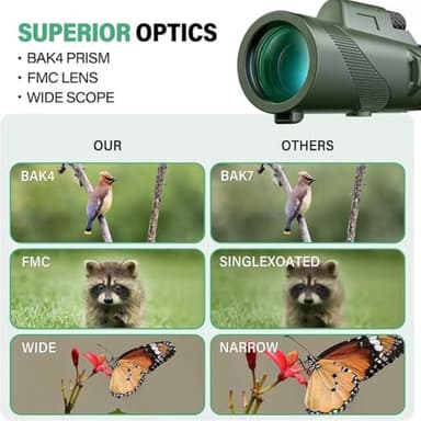 80x100 High Power Monocular Telescope, HD BAK4 Prism with Phone Adapter & Tripod, 80x Magnification for Adults, Compact Spotting Scope for Bird Watching, Hunting, Hiking, Concerts（Green - Image 2