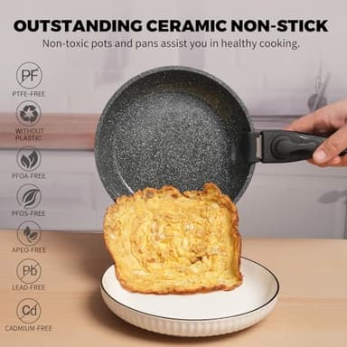 ZHANG XIAO QUAN SINCE 1628 Pots and Pans Set Non Stick, Black Pots and Pans Set, 6PCS Aluminium Oven Safe Cookware Set, PTFE/PFAS/PFOA Free Cookware, Non Stick Pots and Pan Set Detachable Handle - Image 6