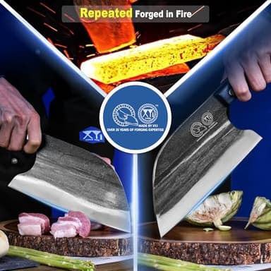 XYJ Authentic Since 1986,Ancient Forged Butcher Knives,Serbian Chef Knife With Sheath,Tiny Knife,Chinese Vegetable Meat Cleaver For Kitchen Camping Outdoor,Full Tang,High Carbon Steel (8 inch) - Image 3