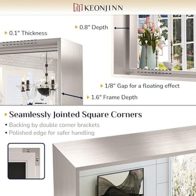 Keonjinn 24 x 36 In Brushed Nickel Bathroom Mirror, Rectangular Metal Framed Wall Vanity Mirror for Over Sink Square Corner Aluminum Alloy Modern Farmhouse Rectangle Silver Mirror(Horizontal/Vertical) - Image 3