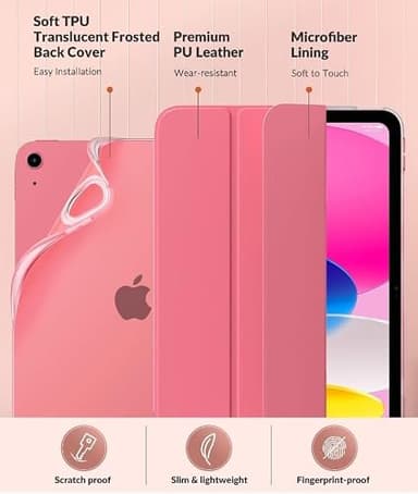 MoKo Case for New iPad (A16) 11th Generation 2025/ 10th Generation 2022, iPad 11 inch/ 10.9 inch Case with Soft TPU Translucent Frosted Back Cover, Auto Wake/Sleep, Support Touch ID, Watermelon - Image 4