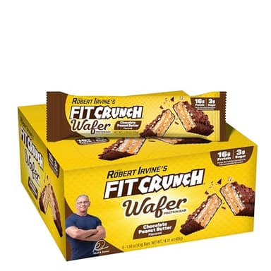 FITCRUNCH Wafer Protein Bars, 16g of Protein & 3g of Sugar (9 Bars, Chocolate Peanut Butter) - Image 1