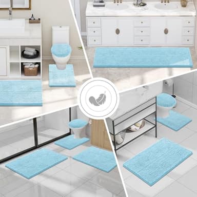 Smiry Luxury Chenille Bathroom Rugs 36x24, Extra Soft and Absorbent Shaggy Bath Mat, Machine Washable, Non-Slip Plush Carpet Runner for Tub, Shower, and Floor, Home Decor Accessories, Sky Blue - Image 8