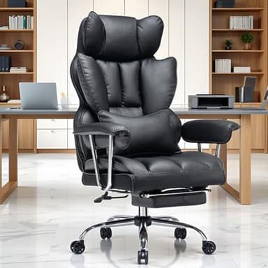Efomao Desk Office Chair 400LBS, Big and Tall Office Chair, PU Leather Computer Chair, Executive Office Chair with Leg Rest and Lumbar Support, Black Office Chair - Image 2
