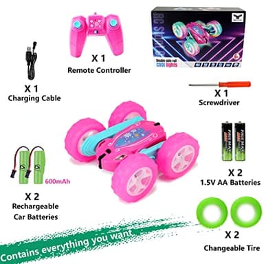 FREE TO FLY Remote Control Car for Girls : Pink RC Car Double Sided 360°Flip Stunt Cars with Headlights & WheelLights Rechargeable Toy Car Birthday Gifts for Girl Kids Age 6 7 8 9 10 11 12 Year Old - Image 7