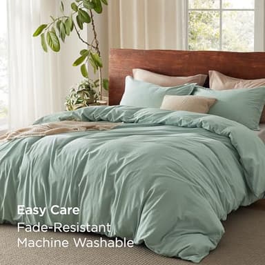 Bedsure 100% Washed Cotton Duvet Cover King Size - Sage Green Minimalist Cotton Duvet Cover Linen Like for All Seasons - GentleSoft™ Plain Simple Bedding (Sage Green, King, 104"x90") - Image 9