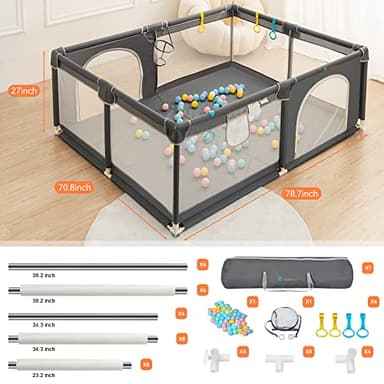 COMOMY Playpens for Babies and Toddlers, 79"x71" Baby Playard Extra Large, Safe and Non-Slip Baby Fence, Full Mesh Design, Indoor & Outdoor Kids Activity Center, Baby Play Pens (Dark Grey) - Image 6