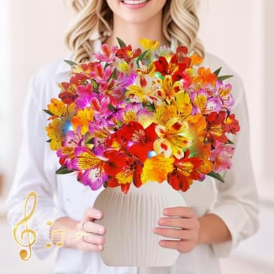 XTF2015 Birthday Cards with MUSIC & LIGHTS, 3D Pop Up Happy Birthday Cards, 12 Inch Life Sized Forever Flower Bouquet Greeting Card Gift for Women Mom Grandma - Image 1