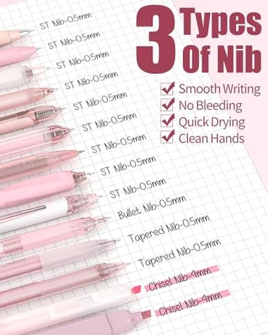 Four Candies 14Pack Pastel Gel Ink Pen Set,Cute Retractable 0.5mm Fine Point Pen,Note Taking Aesthetic Pens,12 Pack Black Ink Pens with 2Pack Highlighter, Smooth Writing Pens for School, Office (Pink) - Image 4