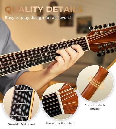 Vangoa 12 String Guitar Acoustic Electric, Upgraded Guitar 12 Strings Bundle for Beginner Intermediate Adults Teens, Guitarra de 12 Cuerdas, Sapele Body Bone Nut, Brown Glossy - Image 7