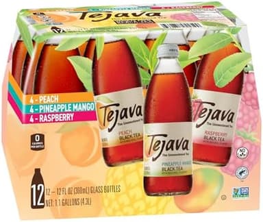 Tejava Black Tea Sampler, 12 ounce (12-Pack) Glass, Unsweetened, Peach, Raspberry and Pineapple-Mango, Ready-to-Drink Premium Iced Tea - Image 3