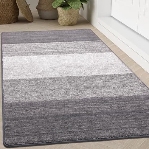 Kitinjoy Indoor Outdoor Door Mat, 71x47 Non-Slip Absorbent Dirt Trapper, Low-Profile Washable Inside Entrance Front Floor Mat, Sturdy Soft Entry Doormats for Entryway, Light Grey - Image 1