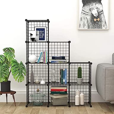 C&AHOME Wire Cube Storage - 9-Cube Organizer, Metal Grids, Modular Bookshelf, Closet Cabinet, Ideal for Home, Living Room, Office - 36.6'L x 12.4'W x 48.4'H Black - Image 6