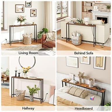 HOOBRO 47.2" Narrow Console Table with Power Outlets, 5.9" Behind Couch Table with Charging Station, Long Sofa Table, Skinny Entryway Table for Living Room, Hallway, Foyer, Rustic Brown BF15XG01G1 - Image 9