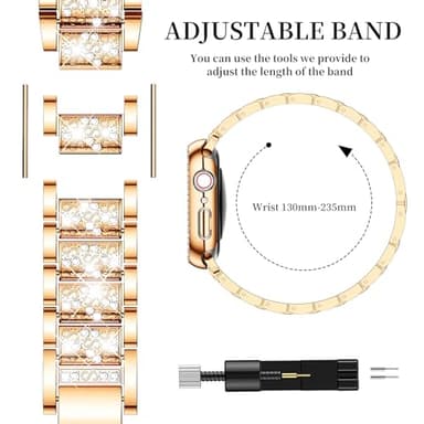 Mosonio Compatible with Apple Watch Band 38mm with Case Women, Jewelry Replacement Metal Wristband Strap with 2 Pack Bling PC Protective Cover for iWatch Series 3/2/1(Rose Gold) - Image 6