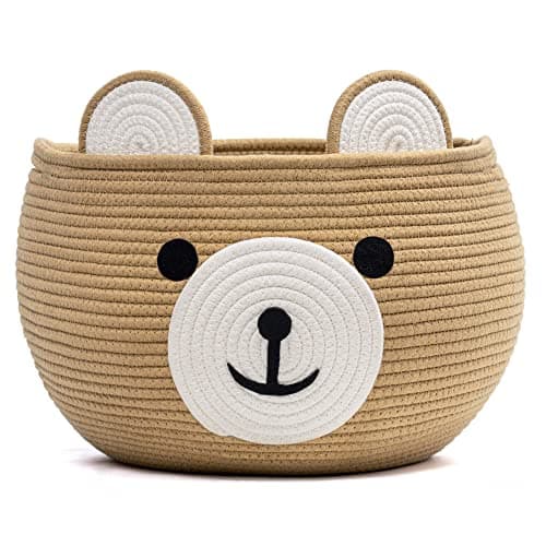 CherryNow Baby Basket for Newborn, Empty Baskets for Gift, Medium Animal Basket for Toy Clothes Towel, Woven Rope Bear Baskets for Kids, Brown, 15.7"D x 10.5"H - Image 1