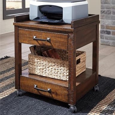 Signature Design by Ashley Baldridge Rustic Industrial Office Printer Stand with Storage, Brown - Image 2