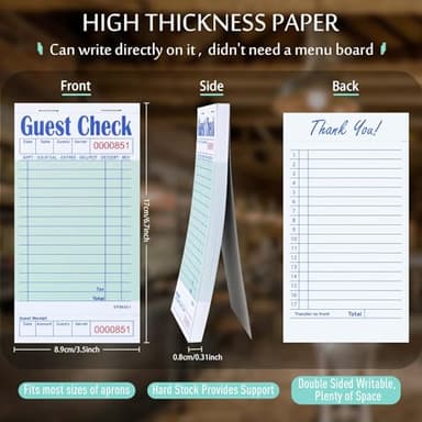 DGBDPACK 6 Guest Checks for Servers, Server Note Pads, Waiter Checkbook, Waitress Notepad for Restaurants, 50 Sheets/Pack, 300 Total Tickets,Thin Paper Checks - Image 2