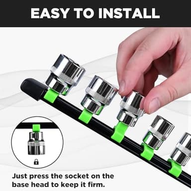 EGOFIX Socket Organizer, 9PCS Socket Holder Set, 1/4-Inch x 48 Clips, 3/8-Inch x 45 Clips, 1/2-Inch x 36 Clips Drive Socket Tray, Socket Rail for Tool Box Drawer - Image 5