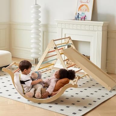 Giant bean Pikler Triangle Set, Pastel 5 in 1 Pickler Climbing Set, Foldable Wooden Toddler Climbing Toys Indoor, Playground Jungle Gym for Kids 2-6, Montessori Set - Image 6