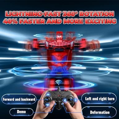 Spider Transform RC Cars Toys with Eye & Underbody Lights, 2.4GHz Remote Control Car One-Button Deformation, Fast 360°Rotation Robot Toys Birthday Gifts for 3 4 5 6 7 8 9 10 Year Old Boys Age 4-7 8-12 - Image 4