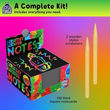 PURPLE LADYBUG Rainbow Holographic Scratch Art Mini Notes - 150 Sheets with Wooden Stylus, Classroom Must Have, Back to School Gift, School Essentials, Teen Girl Gifts - Image 6