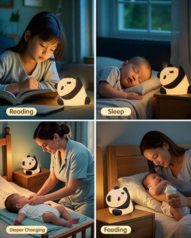 Panda Night Light, Rechargeable 3 Level Dimmable LED Squishy Nursery Nightlight, Food Grade Silicone Animal Night Lamps Cute Bedside Touch Lamp for Breastfeeding Toddler Baby Kids Gifts Decor - Image 7