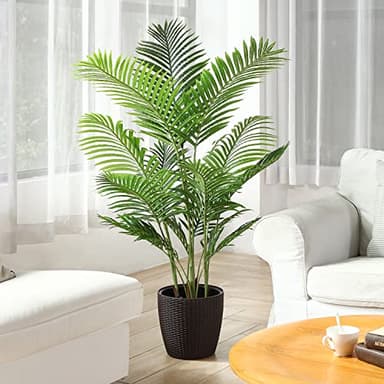 Fopamtri Artificial Areca Palm Plant 4.6 Feet Fake Palm Tree with 15 Trunks Faux Tree for Indoor Outdoor Modern Decor Feaux Dypsis Lutescens Plants in Pot for Home Office Housewarming Gift, 2 Pack - Image 3