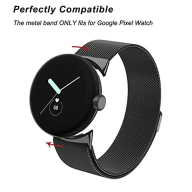 Amzpas Metal Band Compatible with Google Pixel Watch Bands for Women Men, Stainless Steel Mesh Loop Adjustable Wristband Replacement Strap for Google Pixel Watch 1/2 / 3 41mm Band (Black) - Image 2