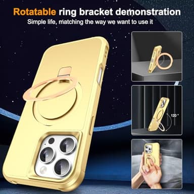 SKYLMW Compatible with iPhone 16 Pro Max Case with Invisible Magnetic O-Ring Stand Military-Grade Case for iPhone 16 ProMax 6.9" [Compatible with Mag-Safe][Great Grip Feeling], Gold - Image 2