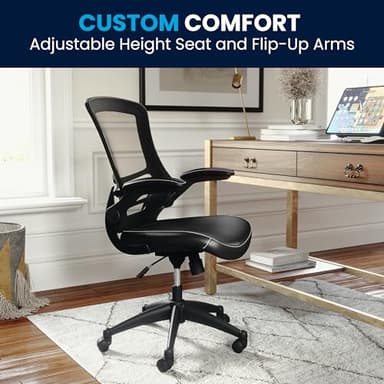 Flash Furniture Kelista Mid-Back Swivel Office Chair with Adjustable Seat Height, Ergonomic Mesh Desk Chair with LeatherSoft Seat, Black - Image 8