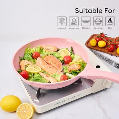 JEETEE Nonstick Frying Pans Set, Skillets Set 3 Pcs, 8" 9.5" 11" Granite Non-Stick Frying pan, Cookware Set with Bakelite Handle, Compatible with All Stovetops (Gas, Electric & Induction), Pink - Image 6