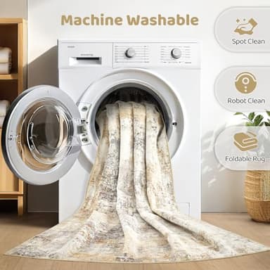 Area Rugs 9x12 Living Room: Washable Large Abstract Modern Soft Rugs Stain Resistant Indoor Floor Non Slip Accent Carpet for Bedroom Nursery Playroom Office Dining Room Dorm Home Decor- Gray Gold - Image 2