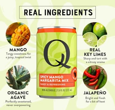 Q SPICY MANGO MARGARITA MIX with Real Key Limes, Mangos & Organic Agave - Ideal for Cocktails & Mocktails - Real Ingredients, Perfectly Balanced - 90 Calories per Serving - 7.5 Fl Oz Cans (Pack of 24) - Image 5