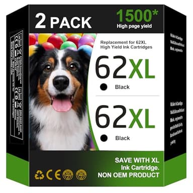 62XL Ink cartridges Black Remanufactured for HP Ink 62 XL 62XL for Envy 5540 5542 5545 5640 5642 5660 5665 7644 7640 7645 8000 OfficeJet 5740 8040 OfficeJet 200 250 258 Printer(2 Black) - Image 1