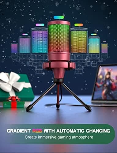 FIFINE AmpliGame PC Gaming Streaming USB Microphone, RGB Desktop Microphone for Computer/Mac/PS4/PS5, Podcast, Recording, TikTok, Game Chat, Condenser Mic with Pop Filter, Shock Mount - Red - Image 4